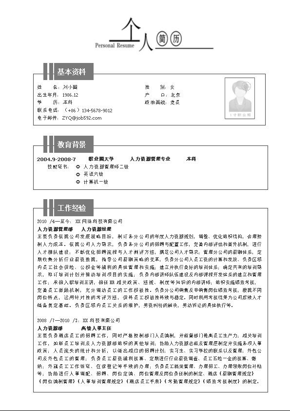 2085_人力资源管理专业简历模板  - 人力资源简历模板